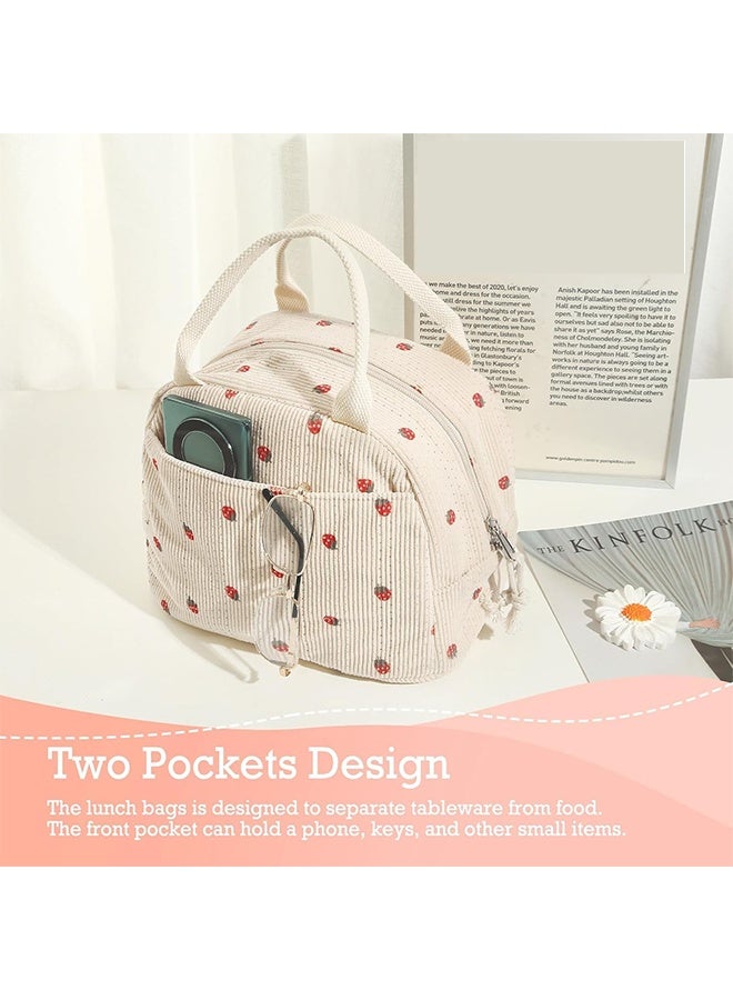 LENND Insulated Lunch Box Bag, Large Capacity Corduroy Lunch Tote Bags, Leakproof Cooler Lunch Case for Travel Work Picnic, 26 x 18x 21 cm - Image 4