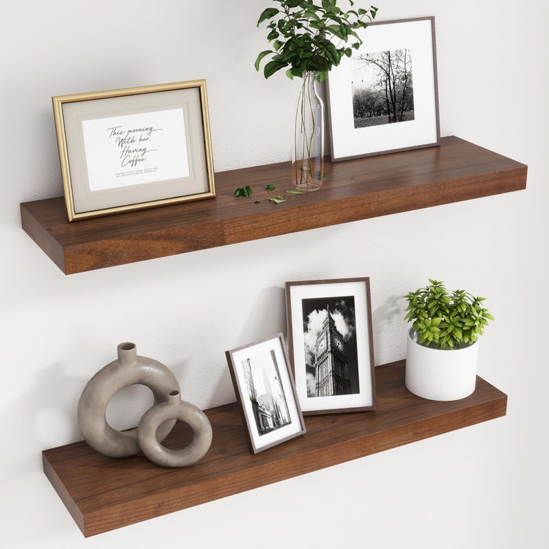 fuqing 30 Inch Floating Shelves for Wall Rustic Wood Floating Shelves for Wall Set of 2 30 Long Wooden Wall Shelves for Living Room Bedroom Bathroom Home Office Walnut