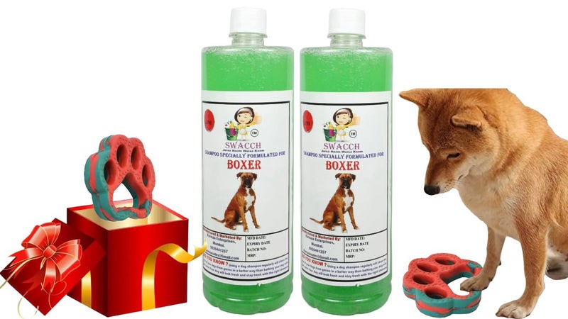 swacch Boxer Dog Shampoo + Paw Shape I Rubber Dog Toy for Training and Interactive I Durable & Safe I Combo Pack I 2 Litre Neem Alovera - Image 1