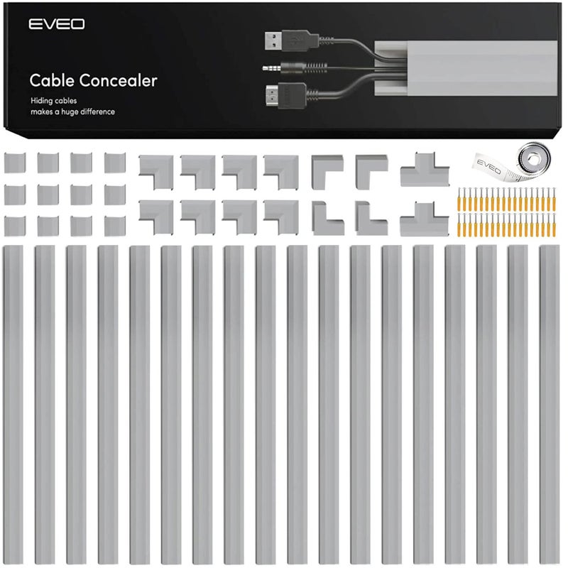 EVEO Cord Hider 306 Cord Cover Wall Cable Hider Cable Concealer Wire Hiders for TV on Wall Cable Management Cord Hider Wall Cable Raceway Wire Covers for Cords 18X L17 W095 H05 Grey