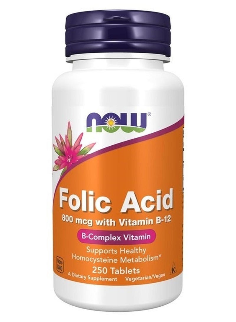 Now Foods Folic Acid 800 mcg with Vitamin B-12 250 Tablets - Image 1