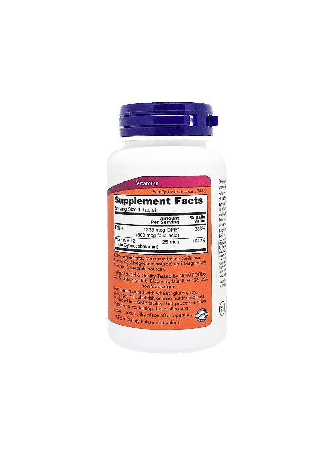 Now Foods Now Folic Acid 800 mcg with Vitamin B-12 250 Tablets - Image 2
