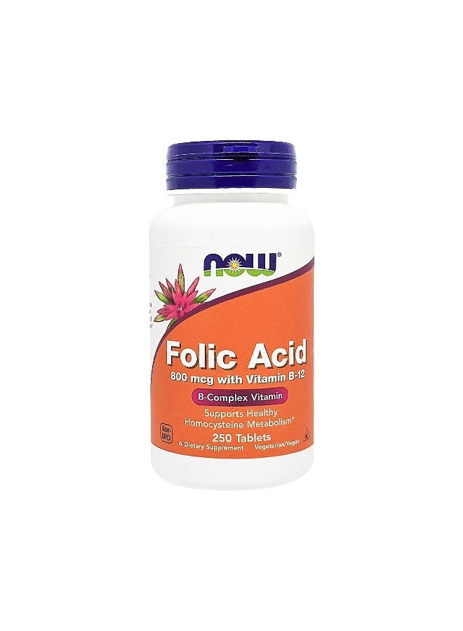 Now Foods Now Folic Acid 800 mcg with Vitamin B-12 250 Tablets - Image 1