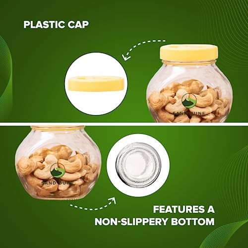 Sand Dune Set of 12, 200 ml Each Storage Glass Jar Yellow Plastic Cap, Transparent | BPA Free |Aachar Pickle, Dry Fruits, Masala, Spices, and dals. - Image 3