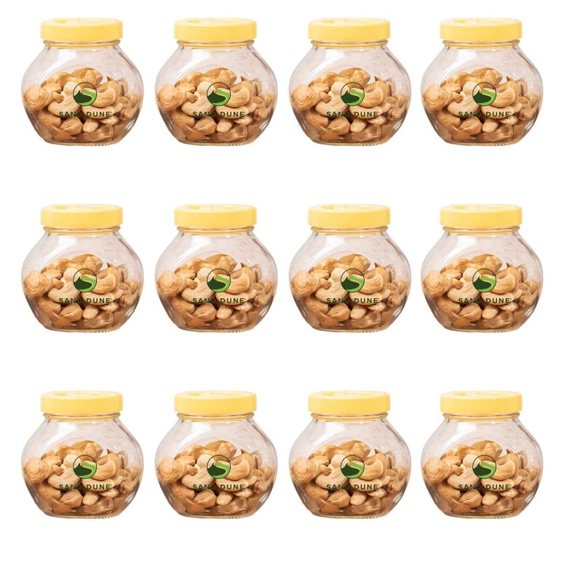 Sand Dune Set of 12, 200 ml Each Storage Glass Jar Yellow Plastic Cap, Transparent | BPA Free |Aachar Pickle, Dry Fruits, Masala, Spices, and dals. - Image 4