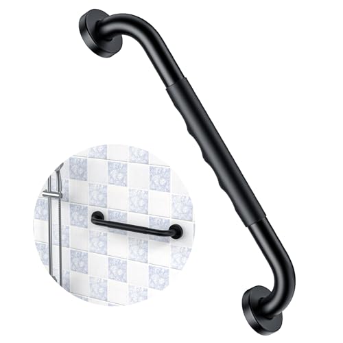 ZUEXT 16 Inch Black Shower Grab Bar w/Anti Slip Rubber Grip, ZUEXT Stainless Steel Bath Grab Bar, Bathroom Balance Bar, Wall Mount Safety Handrail Support, Handicap Injury Elderly Senior Assist Handle - Image 1