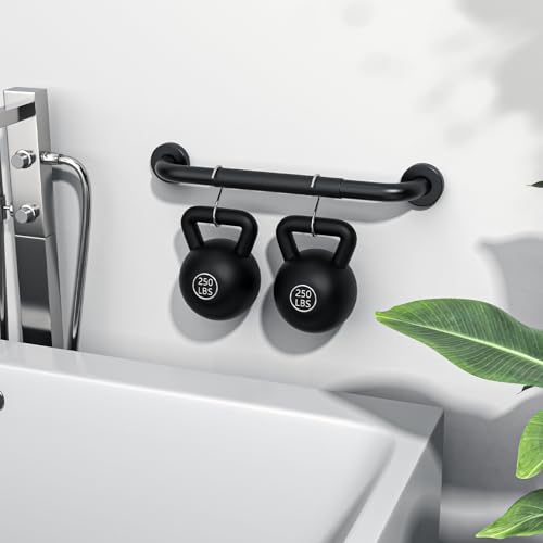 ZUEXT 16 Inch Black Shower Grab Bar w/Anti Slip Rubber Grip, ZUEXT Stainless Steel Bath Grab Bar, Bathroom Balance Bar, Wall Mount Safety Handrail Support, Handicap Injury Elderly Senior Assist Handle - Image 3
