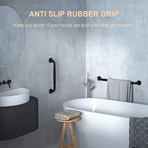 ZUEXT 16 Inch Black Shower Grab Bar w/Anti Slip Rubber Grip, ZUEXT Stainless Steel Bath Grab Bar, Bathroom Balance Bar, Wall Mount Safety Handrail Support, Handicap Injury Elderly Senior Assist Handle - Image 5