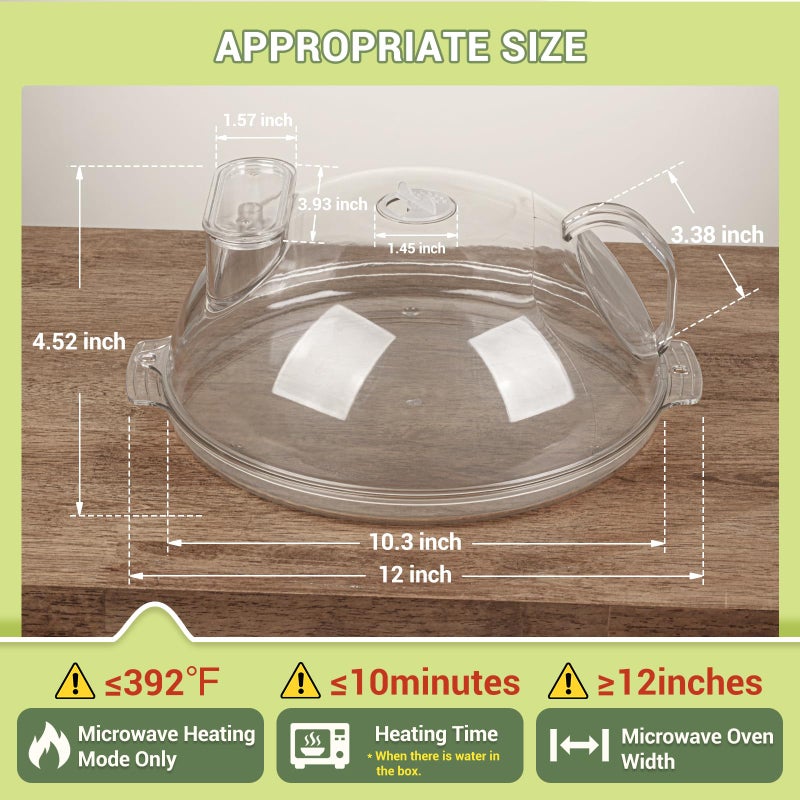 WENWELL Microwave Splatter Cover with Water Steamer,Protect Food Splashes,Dish Bowl Plate Serving Lid with Handle,BPA-Free,Clear Safe Plastic,Microwave Cover for Food,10 Inch - Image 3