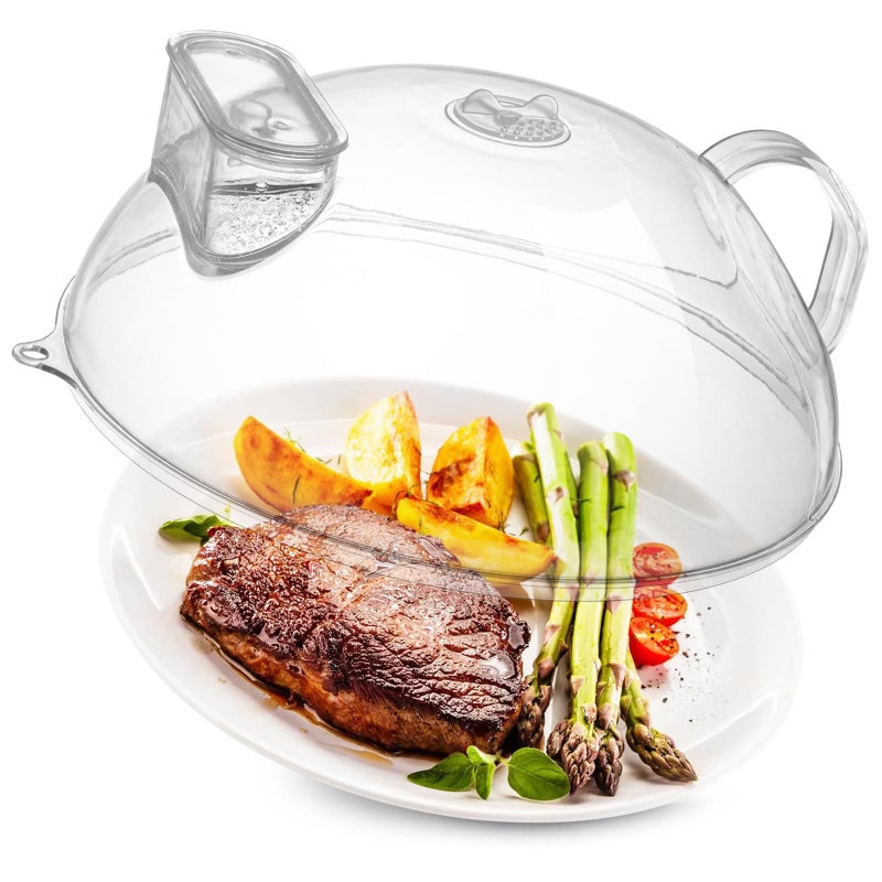WENWELL Microwave Splatter Cover with Water Steamer,Protect Food Splashes,Dish Bowl Plate Serving Lid with Handle,BPA-Free,Clear Safe Plastic,Microwave Cover for Food,10 Inch - Image 1