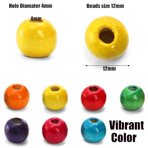 Cedilis 2000 Pcs Colored Wood Beads for Craft,12mm Round Paint Wooden Spacer Beads with Assorted Color, Large Hole, Great for Jewelry Bracelets Necklace Earring Making DIY Project - Image 2