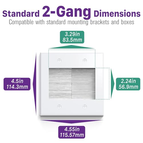 Fosmon 2-Gang Brush Wall Plate, Double Gang Cable Management Kit for Cable pass through, Wire Cord Hider for Wall Mounted TV, Coaxial, HDMI, Ethernet Speaker Low Voltage Wires and Power Cords- White - Image 2
