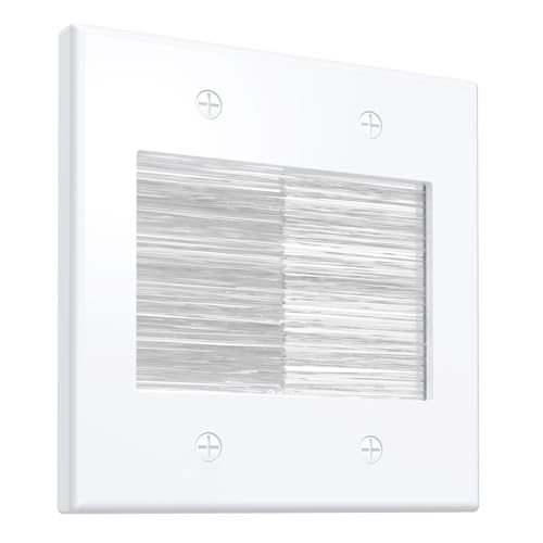 Fosmon 2-Gang Brush Wall Plate, Double Gang Cable Management Kit for Cable pass through, Wire Cord Hider for Wall Mounted TV, Coaxial, HDMI, Ethernet Speaker Low Voltage Wires and Power Cords- White - Image 1