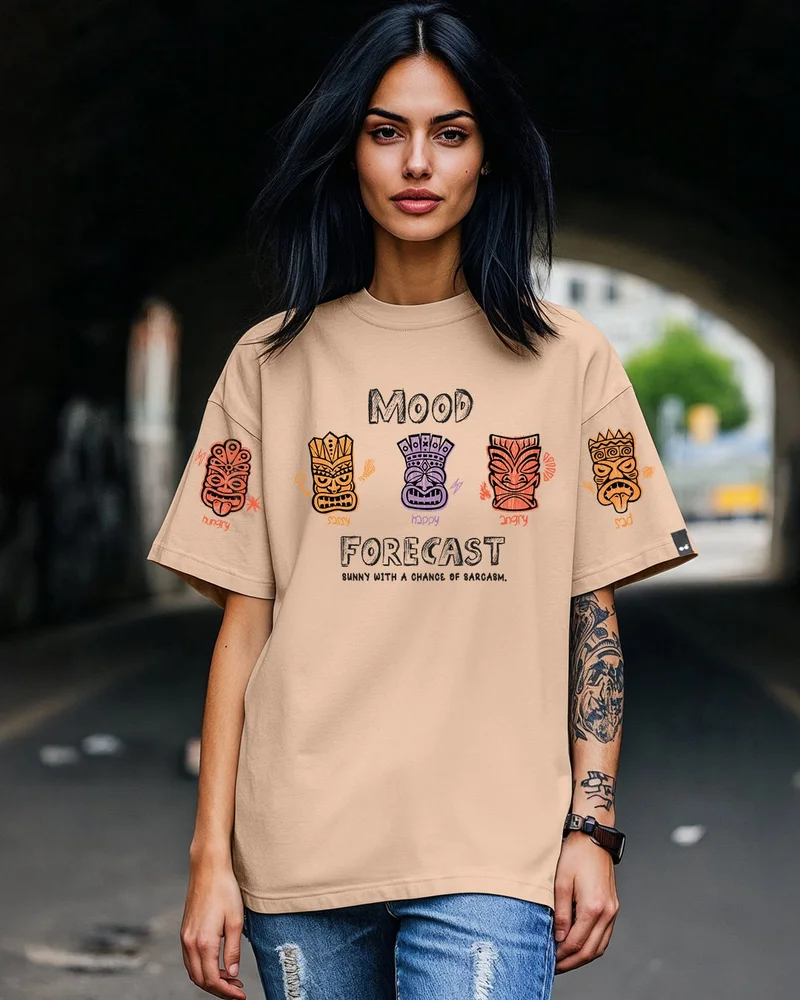 bewakoof Women's Ginger Root Brown Mood For Cast Graphic Printed Oversized T-shirt