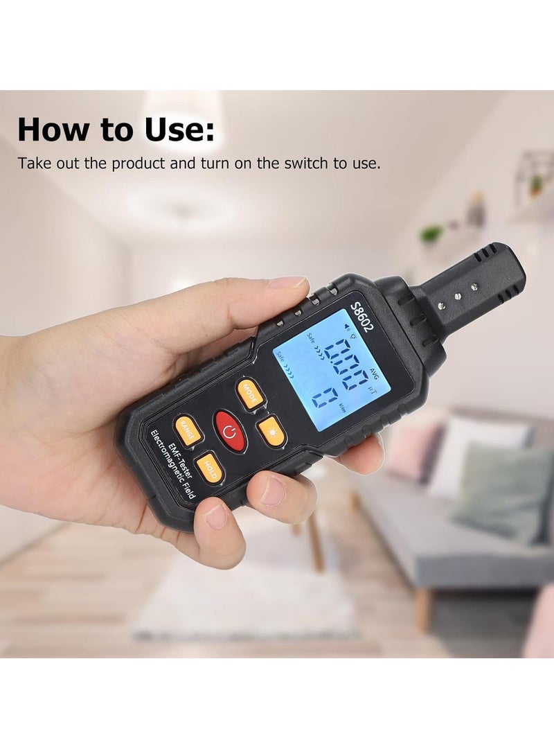 EMF Radiation Detector, S8602 Electromagnetic Field Tester, 5.98 Inch Digital EMF Meter With LCD Display, For Home Appliance Safety Evaluation, Black - Image 2