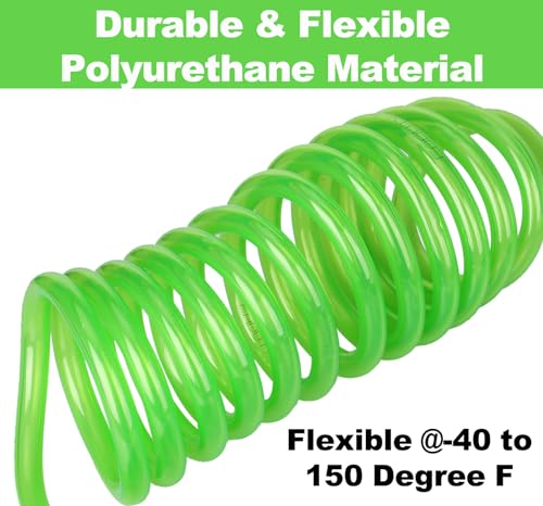 EADUTY Heavy Duty Polyurethane Recoil Air Hose 14 in x 25 ft Lightweight Flexible Compressor Hose with Universal Quick Coupler Plug and Bend Restrictors Green - Image 3