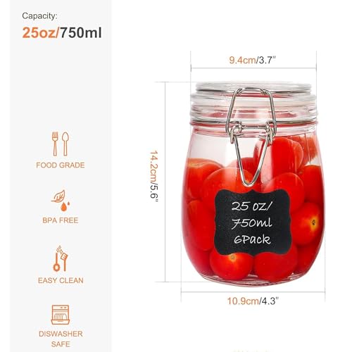 HEXONIQ® Clip Top Glass Jar 750ml, Airtight Glass Storage Jars with Lids, Kitchen Storage Container Round Preserving Jar for Ping Cereal,Pasta, Sugar, Beans, Spice, 14.2x10.9 cm, Pack of 4 - Image 2
