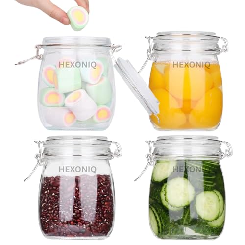 HEXONIQ® Clip Top Glass Jar 750ml, Airtight Glass Storage Jars with Lids, Kitchen Storage Container Round Preserving Jar for Ping Cereal,Pasta, Sugar, Beans, Spice, 14.2x10.9 cm, Pack of 4 - Image 1