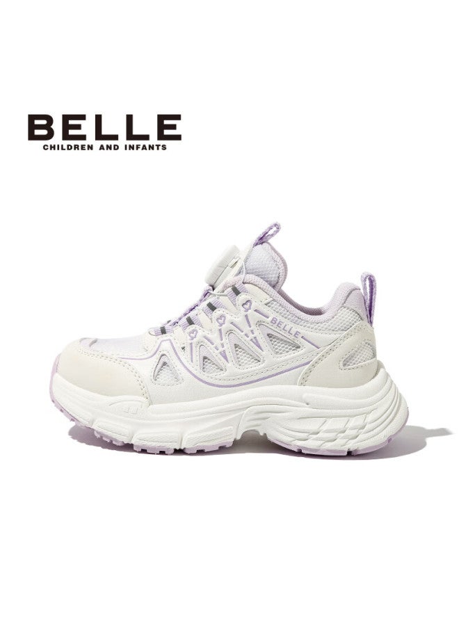 Belle Children's Sports Shoes, Girls' Running Shoes, Spring And Autumn Casual Dad Shoes, Beige/purple, Size 26 - Image 3