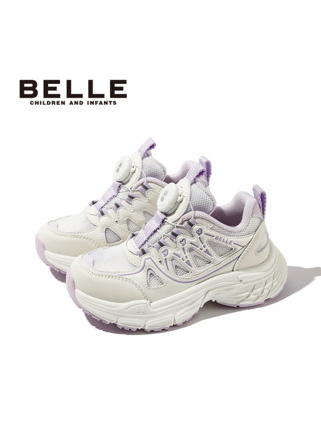 Belle Children's Sports Shoes, Girls' Running Shoes, Spring And Autumn Casual Dad Shoes, Beige/purple, Size 26 - Image 1