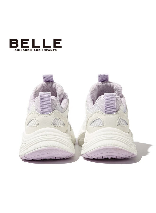 Belle Children's Sports Shoes, Girls' Running Shoes, Spring And Autumn Casual Dad Shoes, Beige/purple, Size 26 - Image 2