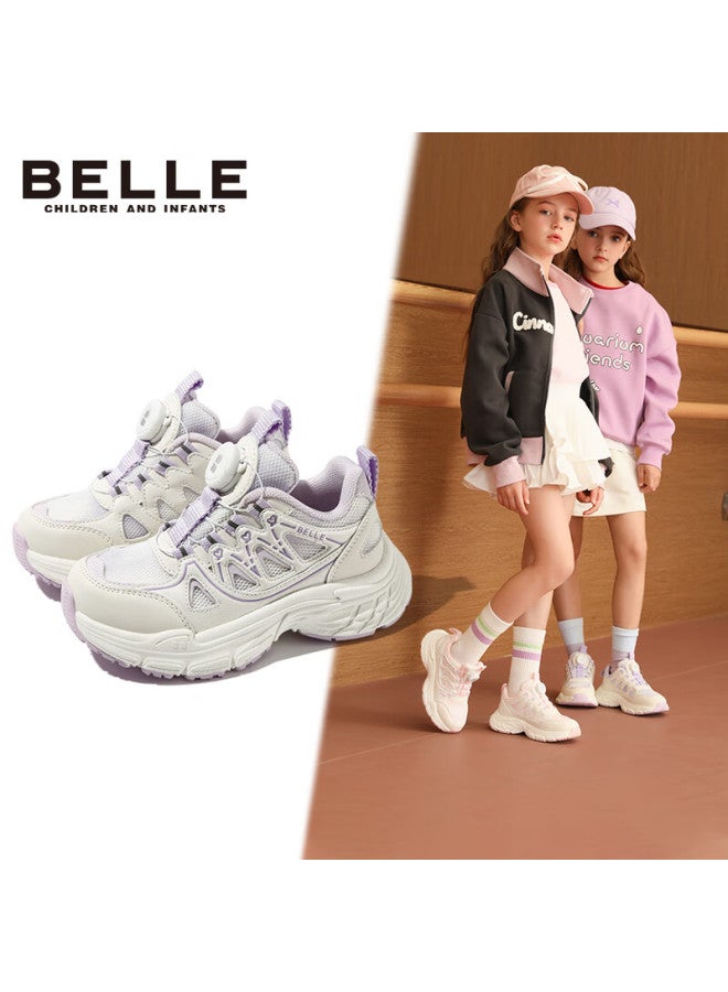 Belle Children's Sports Shoes, Girls' Running Shoes, Spring And Autumn Casual Dad Shoes, Beige/purple, Size 26 - Image 4