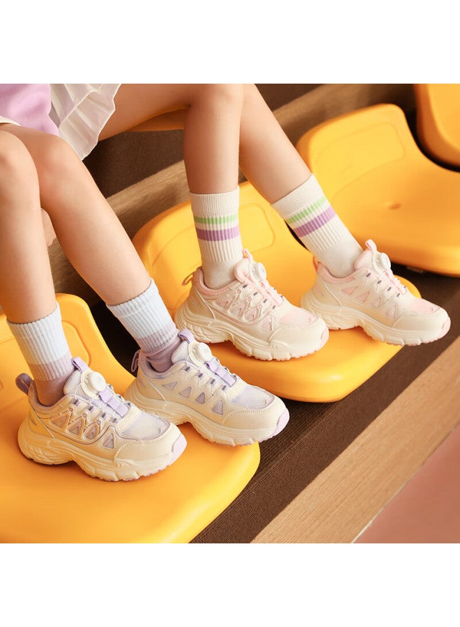 Belle Children's Sports Shoes, Girls' Running Shoes, Spring And Autumn Casual Dad Shoes, Beige/purple, Size 26 - Image 5