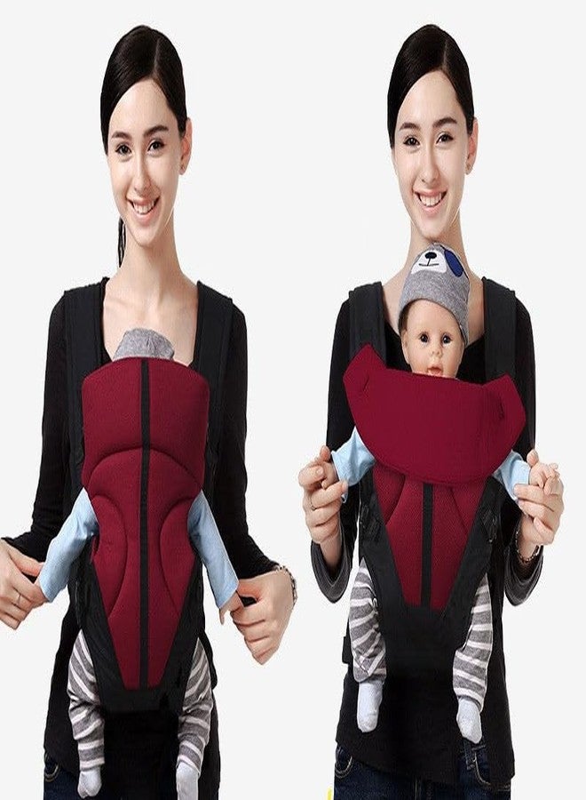 SHEMOK 4-in-1 Baby Carrier Bag - Adjustable Hands-Free Baby Carry Bag for 0 to 3 Year Baby, New Born Baby Carrier & Kangaroo Bag with Safety Belt (Black_Red-1) - Image 2