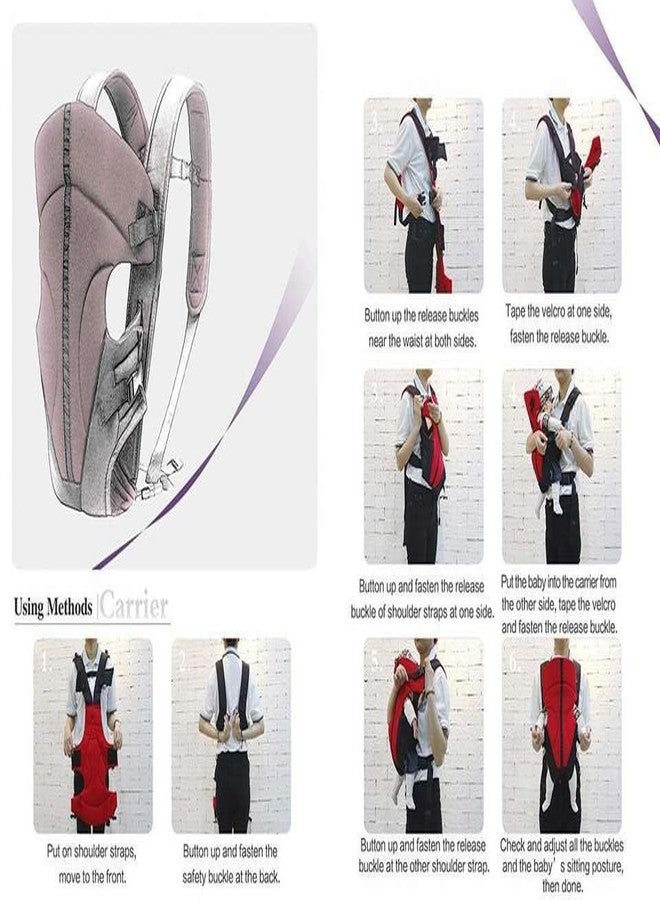 SHEMOK 4-in-1 Baby Carrier Bag - Adjustable Hands-Free Baby Carry Bag for 0 to 3 Year Baby, New Born Baby Carrier & Kangaroo Bag with Safety Belt (Black_Red-1) - Image 4