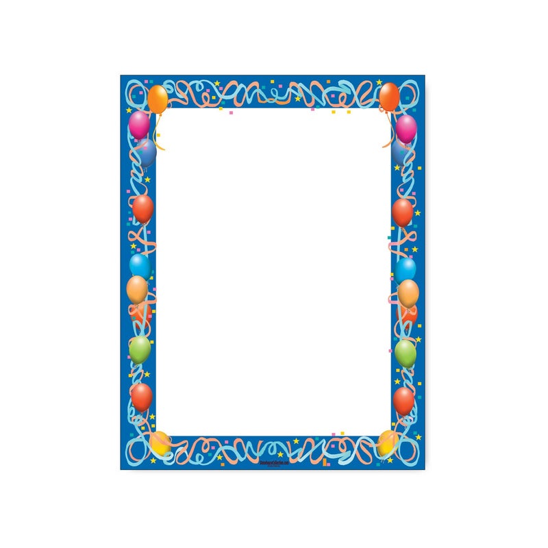 Balloon Border Stationery - Birthday Party - 8.5 x 11-60 Letterhead Sheets - Party Theme Printer Paper - USA Made