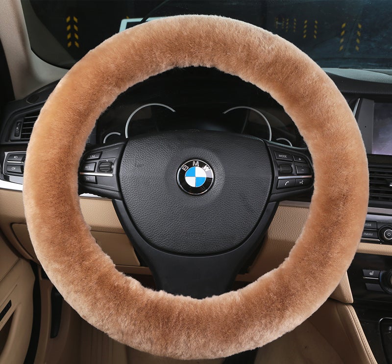 Generic New car wool steering wheel cover wool short plush cute wool car handle cover winter handle cover fur one CAMEL 