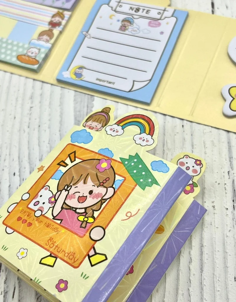 كاغيت جيمي دوكان Paper Ship Shop Cute Girl and Teddy Bear on Vacation Post-It / Sticky Note / Index