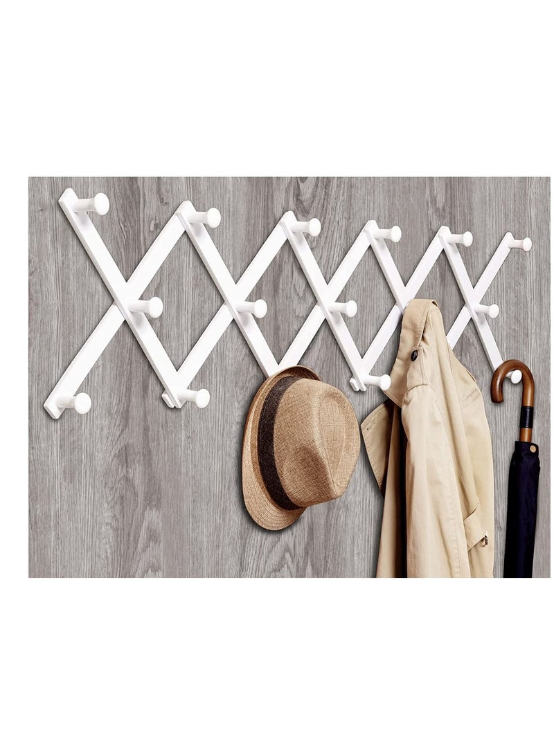 Amber Home Wood Accordion Wall Rack 17 Hooks (Pegs), Expandable Wall Mounted Hanger for Coat, Hat, Scarf, Coffee Mugs, X Shape Coat Hooks (White Color)  - Image 1