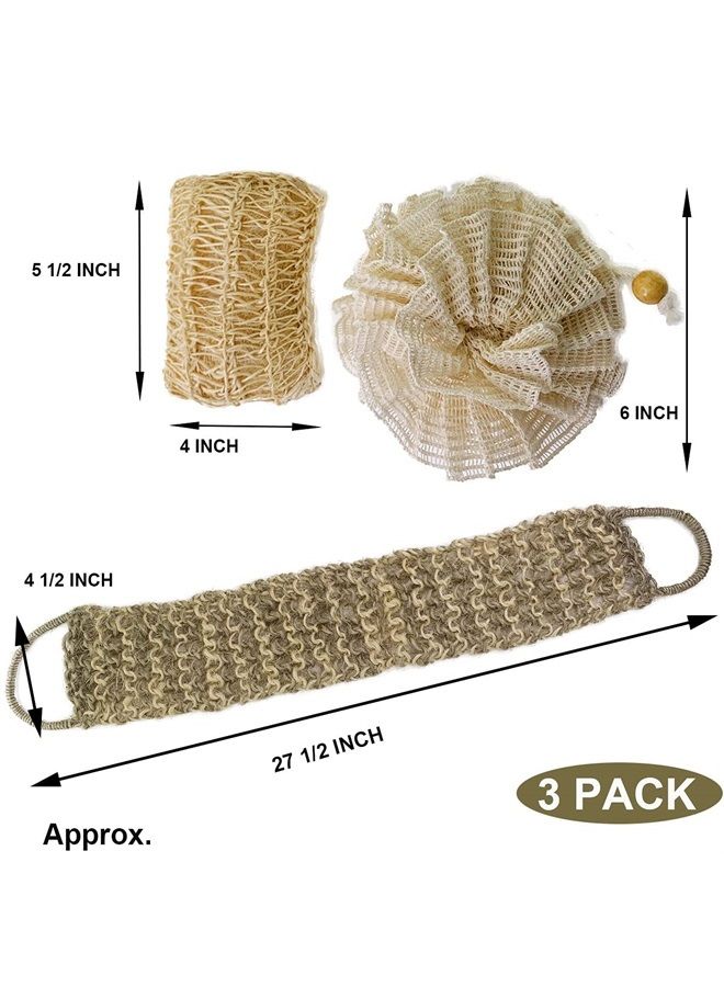 PPHAO BASIC PPHAO - Natural Loofah - Organic Loofah Sponge with handle - Bath Scrubber for Body - Natural Exfoliating Scrubs for Women and Men - Sisal and Ramie Fiber Bath Kits - 3 Pack - Image 1