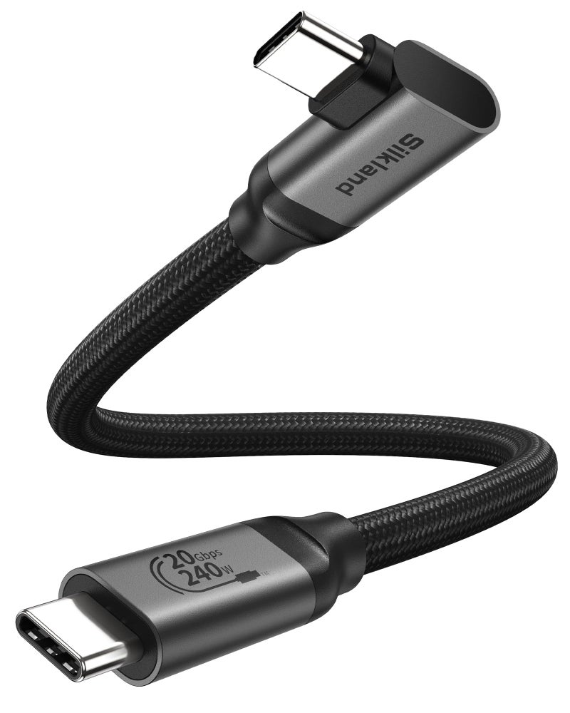 Silkland 20Gbps USB C Data Cable Right Angle, Short 1FT 90 Degree USB C 3.2 Gen 2x2 High Speed Data Transfer Cable, 5K/4K 60Hz Monitor Cable, 240W PD, Type C Data Compatible for SSD, Hub, Dock,eGPU - Image 1