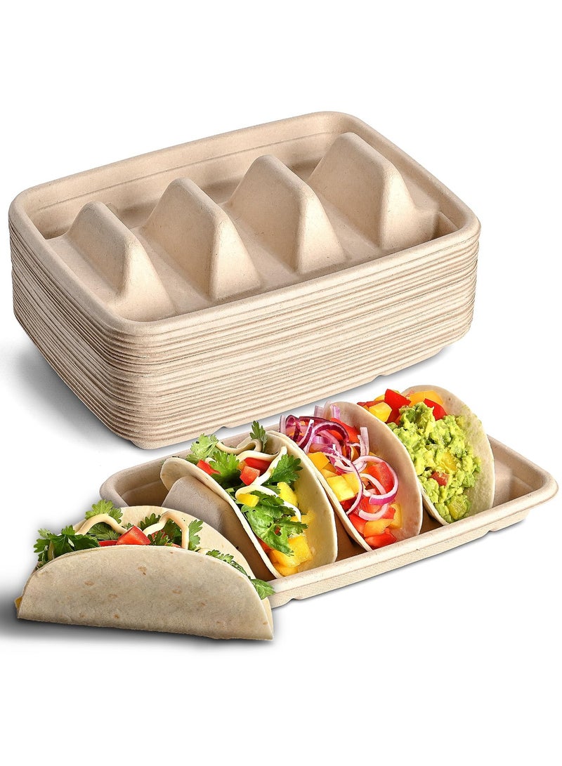 Barakah 24 Pcs Disposable Taco Holders Set, Biodegradable Paper Taco Plates with Dividers, Each Holds 3 Tacos, Ideal for Taco Tuesday, Fiesta Taco Tray Holder - Image 1