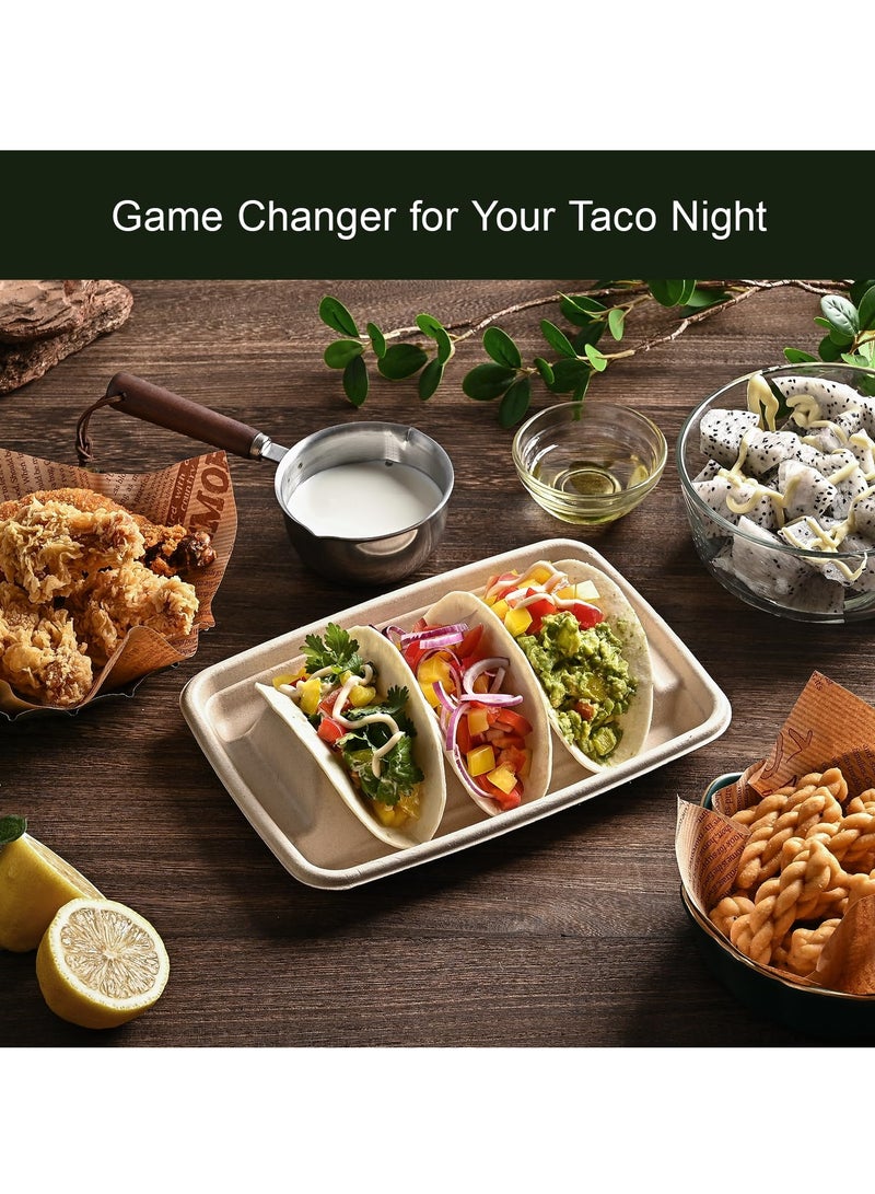 Barakah 24 Pcs Disposable Taco Holders Set, Biodegradable Paper Taco Plates with Dividers, Each Holds 3 Tacos, Ideal for Taco Tuesday, Fiesta Taco Tray Holder - Image 2