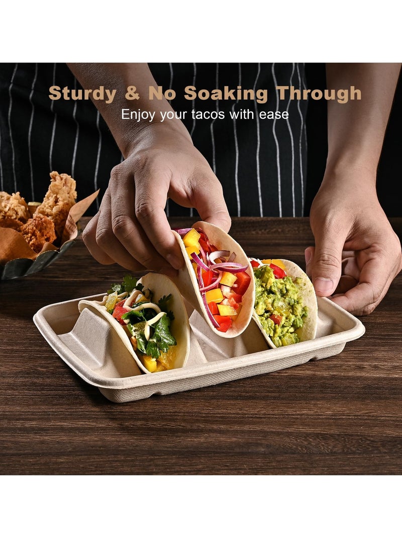 Barakah 24 Pcs Disposable Taco Holders Set, Biodegradable Paper Taco Plates with Dividers, Each Holds 3 Tacos, Ideal for Taco Tuesday, Fiesta Taco Tray Holder - Image 3