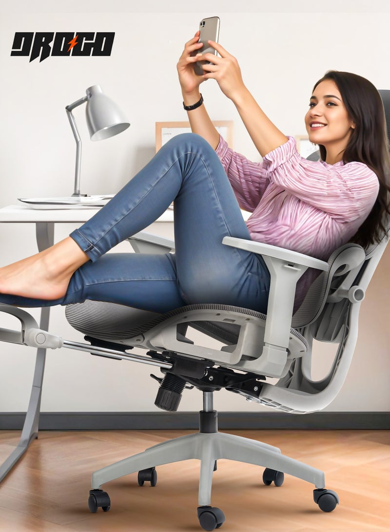 دراجو كرسي مكتب مريح فاخر للعمل من المنزل، كرسي كمبيوتر عالي الظهر للدراسة، مزود بشبكة تسمح بمرور الهواء، ومسند ذراع ثلاثي الأبعاد، ومسند رأس رباعي الأبعاد، ودعم أسفل الظهر | كرسي مكتب للاستخدام المنزلي | كرسي ألعاب بمسند للقدمين وإمكانية الاستلقاء، رمادي - Image 2