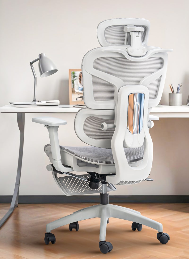 دراجو كرسي مكتب مريح فاخر للعمل من المنزل، كرسي كمبيوتر عالي الظهر للدراسة، مزود بشبكة تسمح بمرور الهواء، ومسند ذراع ثلاثي الأبعاد، ومسند رأس رباعي الأبعاد، ودعم أسفل الظهر | كرسي مكتب للاستخدام المنزلي | كرسي ألعاب بمسند للقدمين وإمكانية الاستلقاء، رمادي - Image 1