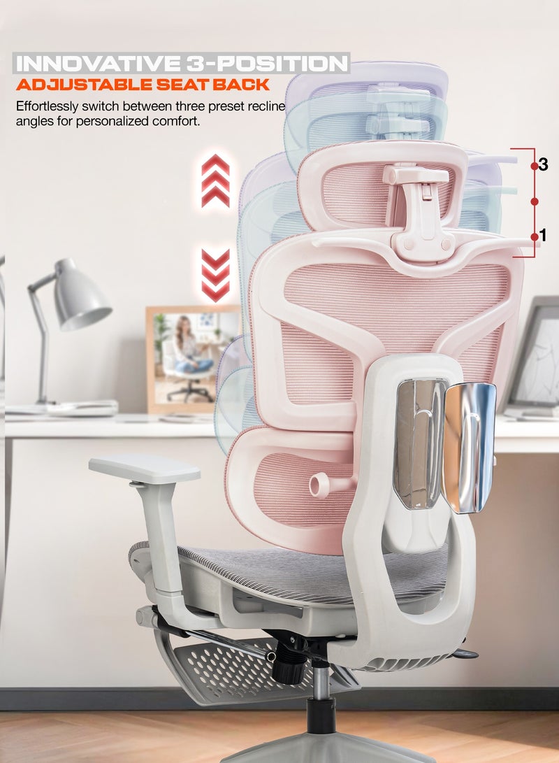 دراجو كرسي مكتب مريح فاخر للعمل من المنزل، كرسي كمبيوتر عالي الظهر للدراسة، مزود بشبكة تسمح بمرور الهواء، ومسند ذراع ثلاثي الأبعاد، ومسند رأس رباعي الأبعاد، ودعم أسفل الظهر | كرسي مكتب للاستخدام المنزلي | كرسي ألعاب بمسند للقدمين وإمكانية الاستلقاء، رمادي - Image 3