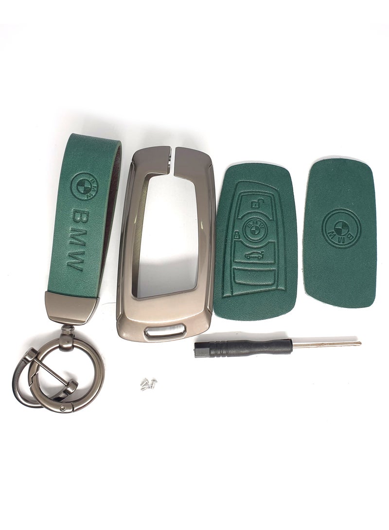 Service Zone Metal Real Leather Case For Bmw Smart Key 4 Buttons Green - Image 2