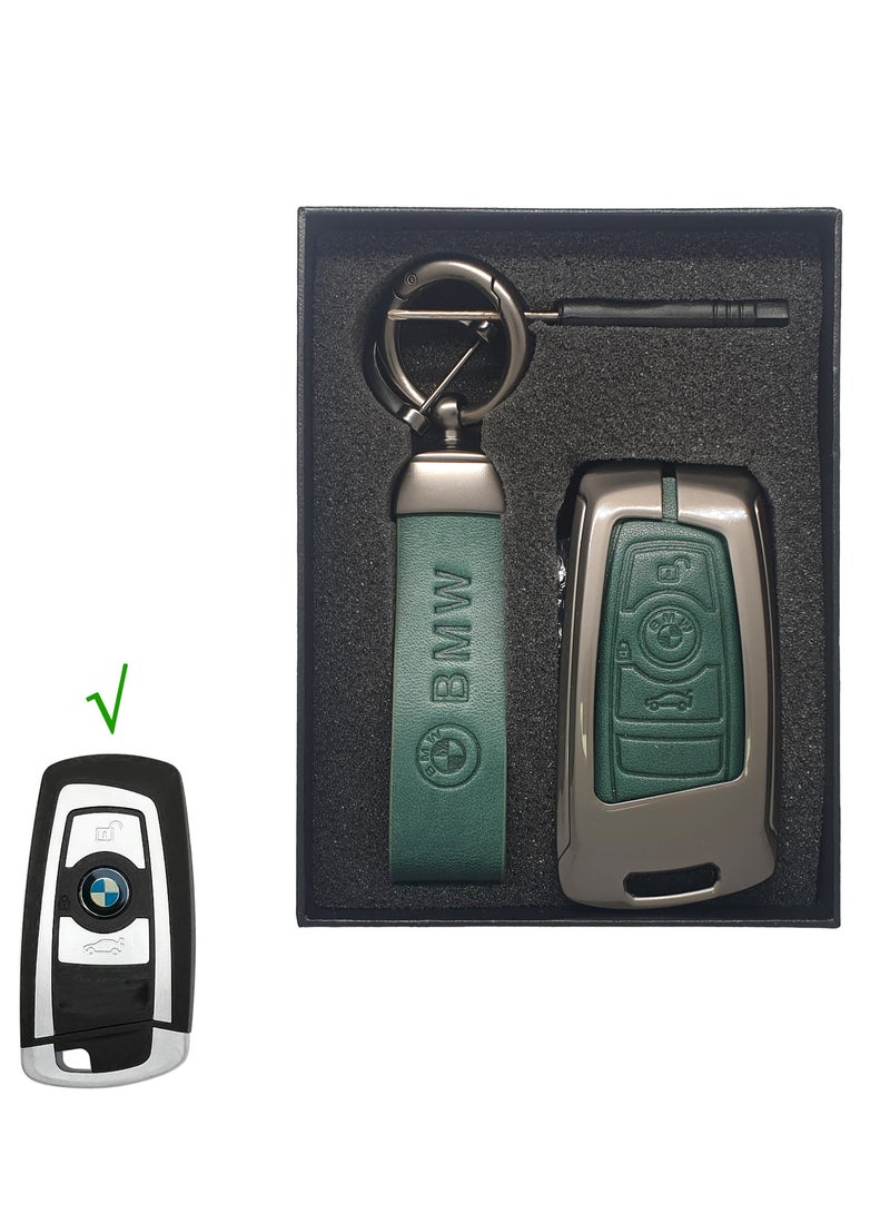 Service Zone Metal Real Leather Case For Bmw Smart Key 4 Buttons Green - Image 1