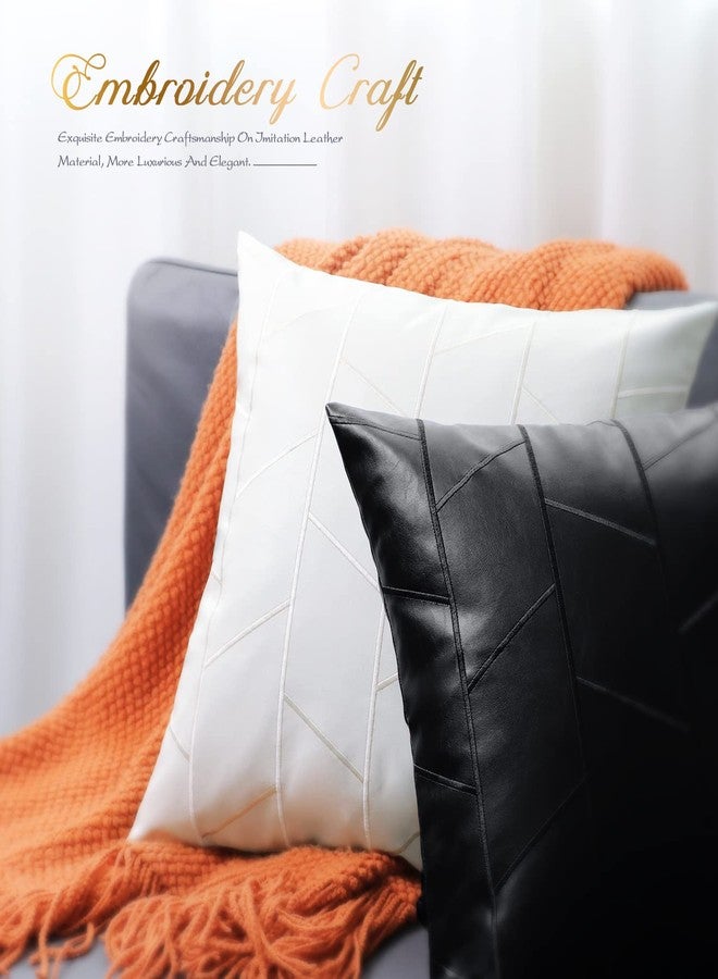 BRAWARM Faux Leather Pillow Covers 18 X 18 Inches, Black Leather Pillow Covers Pack of 2, Geometric Embroidery Leather Decorative Throw Pillows for Living Room Couch Bed Sofa Home - Image 5