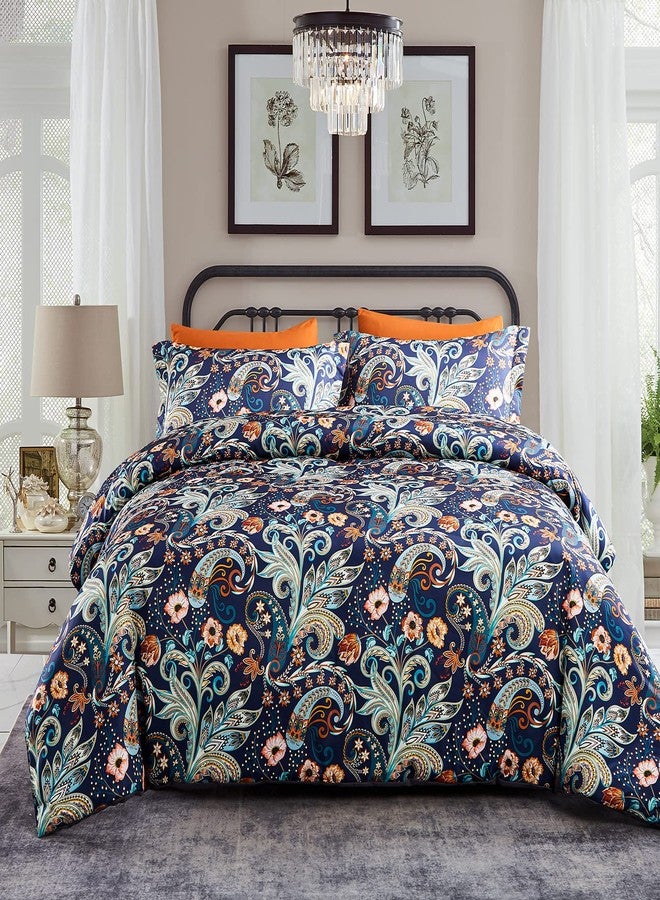 Gusuhome 7 Piece Paisley Flower Comforter Set Bed in a Bag Set Queen Size Luxury Dark Blue Vintage Floral Boho Medallion Comforter Soft & Breathable Microfiber Bedding Set for Woman Adults - Image 3