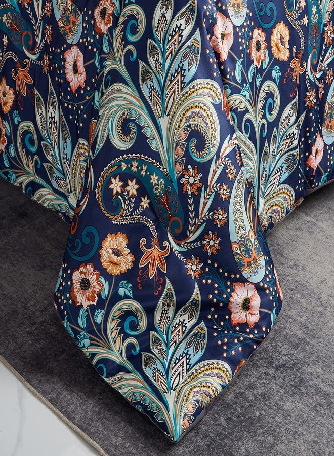 Gusuhome 7 Piece Paisley Flower Comforter Set Bed in a Bag Set Queen Size Luxury Dark Blue Vintage Floral Boho Medallion Comforter Soft & Breathable Microfiber Bedding Set for Woman Adults - Image 5