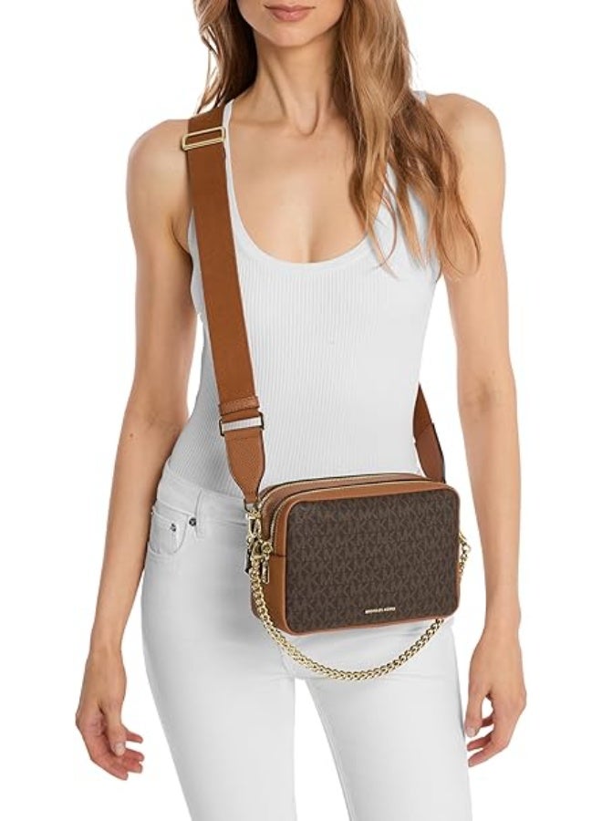 مايكل حقيبة مايكل كورس نسائية كروس بودي بنمط الكاميرا، بني بنقشة MK، سحاب مزدوج، حزام قابل للتعديل - Image 4
