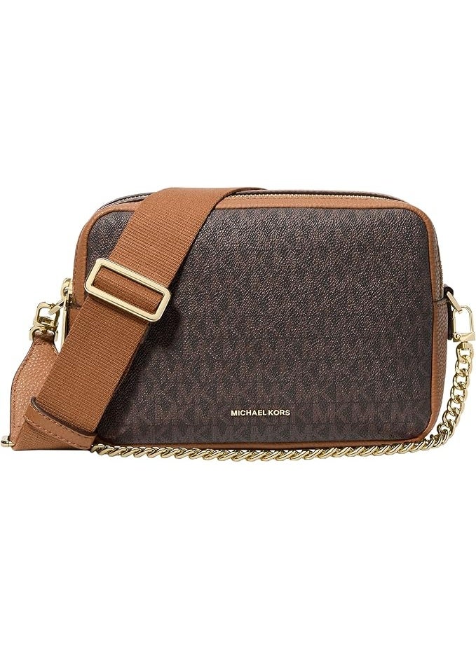 مايكل حقيبة مايكل كورس نسائية كروس بودي بنمط الكاميرا، بني بنقشة MK، سحاب مزدوج، حزام قابل للتعديل - Image 1