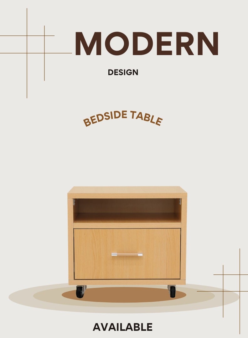 AFT Slim Minimalist Design Mini Nightstand /bedside Table / Mid Century Modern Design bedside table / Nightstand with One Drawer and Sturdy MDF Frame, Perfect for Modern Bedroom and living room Space, Ideal for small spaces, it combines functionality with style, offering storage without taking up much room. (Golden Beige) Arfan  - Image 1