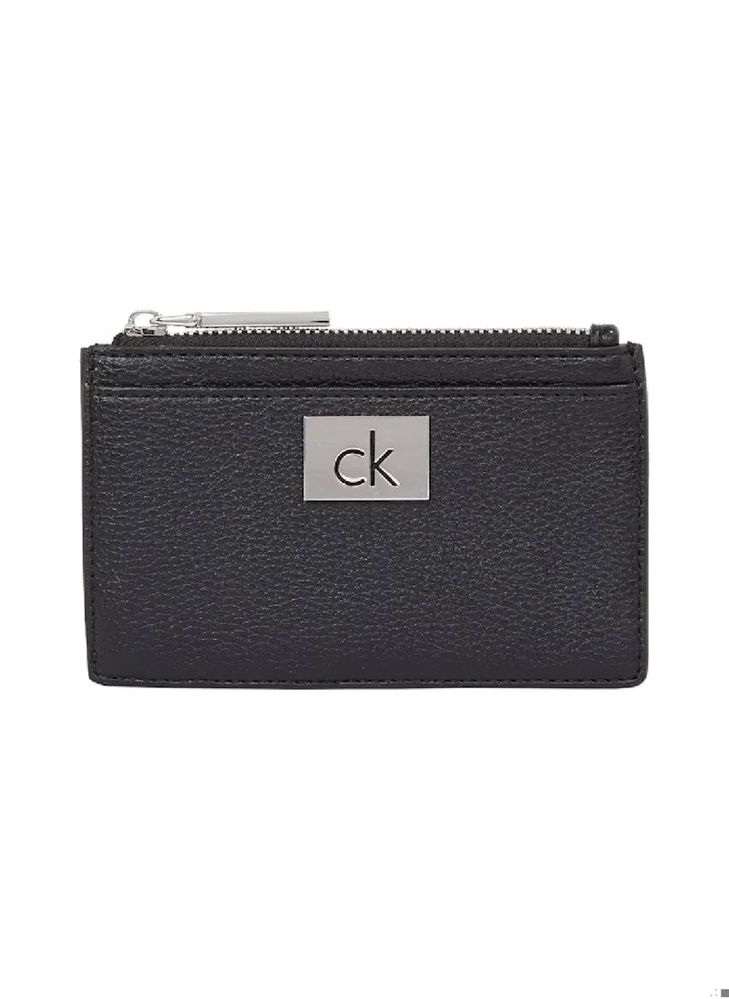 CALVIN KLEIN Women's Ck Plaque Zipped Cardholder - Faux Leather, Black